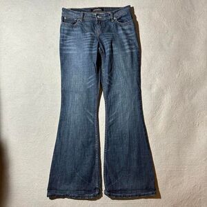 London Jean Women's 6 Low Rise Flared Faded Jeans with Distressing